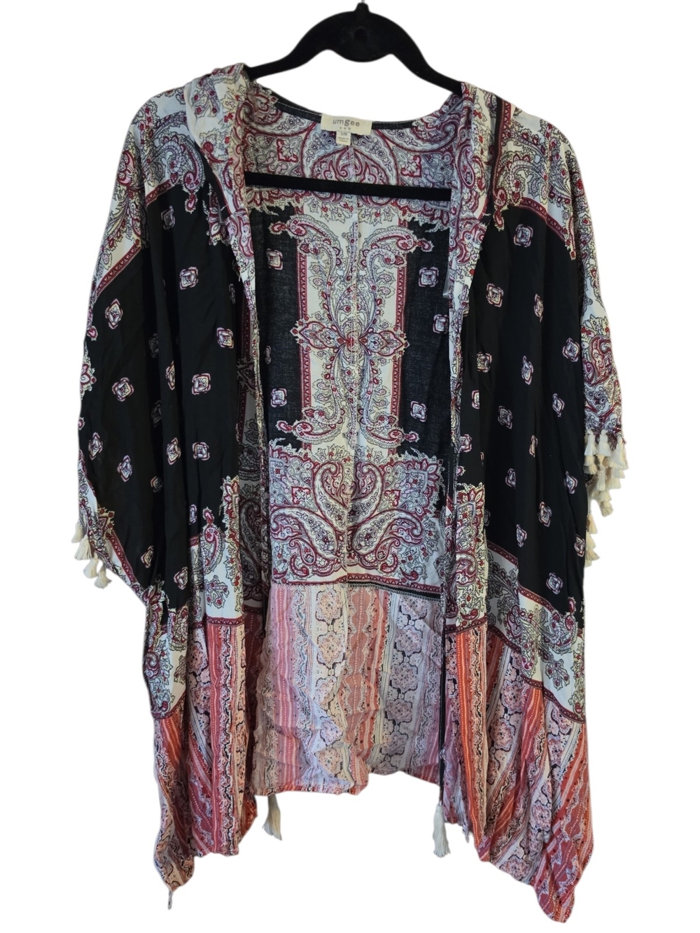 UMGEE | Boho Hooded Kimono Cardigan Fringe‎ Tassel Festival Layer Duster | S / M - Picture 2 of 8